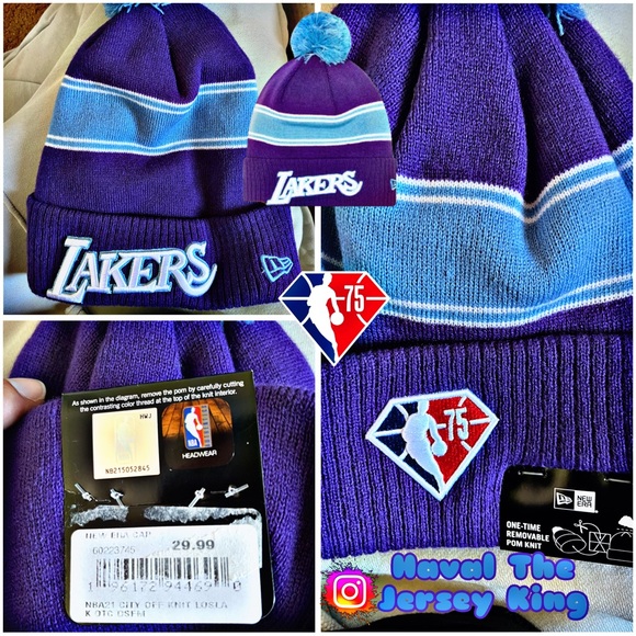 Los Angeles Lakers New Era 2021/22 City Edition - Official Pom Beanie- Purple 💎 - Picture 1 of 2
